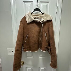 Forever 21 Brown Teddy Jacket with Cream Accents